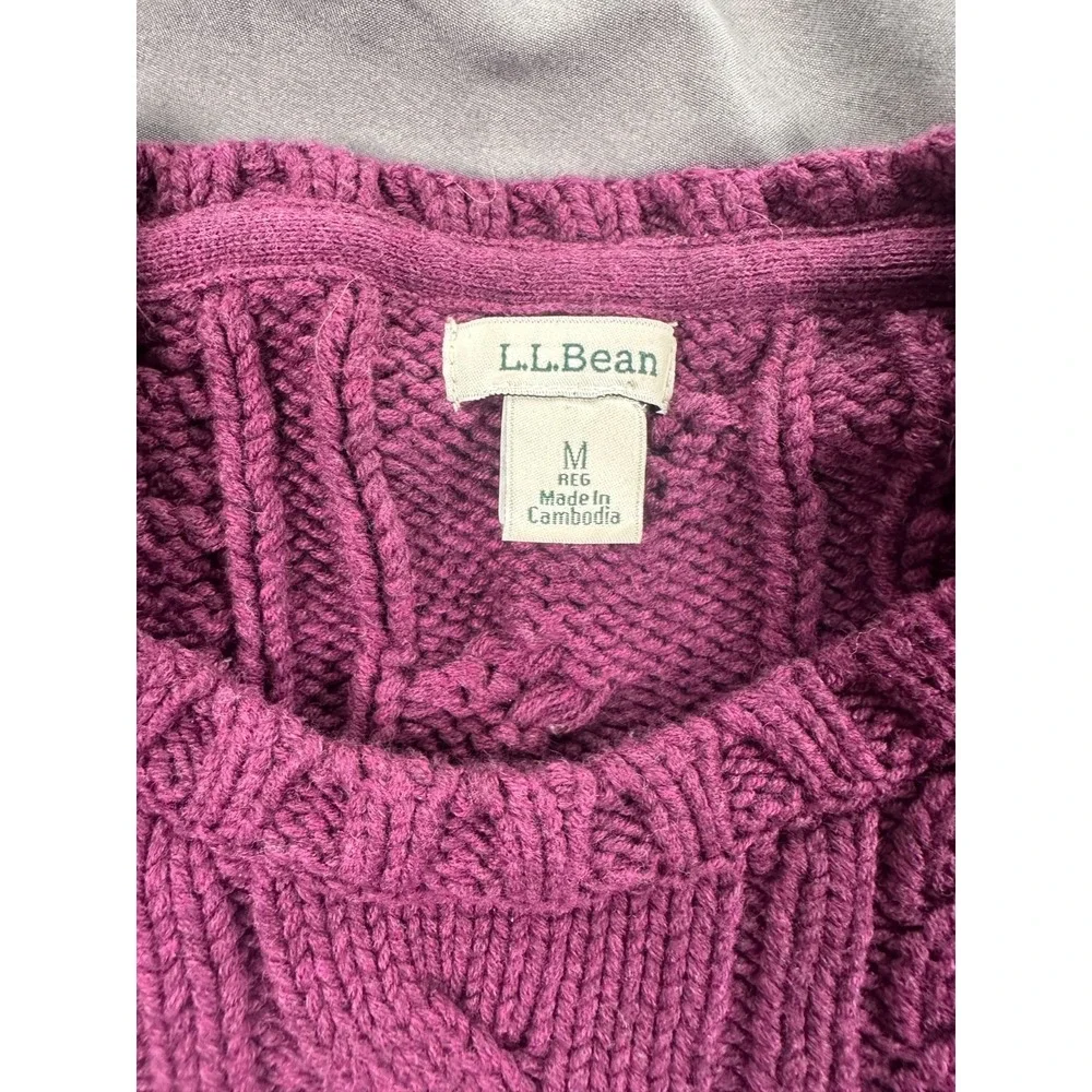 L.L. Bean Double L‎ Sweater Womens Medium Purple Cotton Cable Knit Crew Neck
